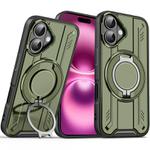 For iPhone 16 Plus Rotating Ring Holder Magnetic MagSafe Phone Case(Green)