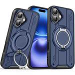 For iPhone 16 Rotating Ring Holder Magnetic MagSafe Phone Case(Blue)
