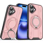 For iPhone 16 Rotating Ring Holder Magnetic MagSafe Phone Case(Pink)