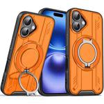 For iPhone 16 Rotating Ring Holder Magnetic MagSafe Phone Case(Orange)