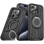 For iPhone 15 Pro Max Rotating Ring Holder Magnetic MagSafe Phone Case(Black)