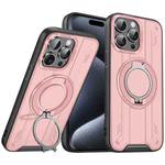 For iPhone 15 Pro Max Rotating Ring Holder Magnetic MagSafe Phone Case(Pink)