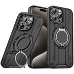 For iPhone 15 Pro Rotating Ring Holder Magnetic MagSafe Phone Case(Black)