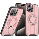 For iPhone 15 Pro Rotating Ring Holder Magnetic MagSafe Phone Case(Pink)