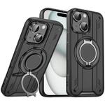 For iPhone 15 Plus Rotating Ring Holder Magnetic MagSafe Phone Case(Black)