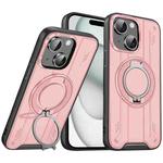 For iPhone 15 Plus Rotating Ring Holder Magnetic MagSafe Phone Case(Pink)