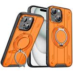 For iPhone 15 Plus Rotating Ring Holder Magnetic MagSafe Phone Case(Orange)