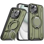 For iPhone 15 Plus Rotating Ring Holder Magnetic MagSafe Phone Case(Green)