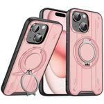 For iPhone 15 Rotating Ring Holder Magnetic MagSafe Phone Case(Pink)