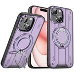 For iPhone 15 Rotating Ring Holder Magnetic MagSafe Phone Case(Purple)