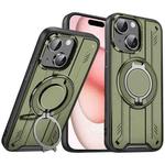 For iPhone 15 Rotating Ring Holder Magnetic MagSafe Phone Case(Green)