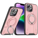 For iPhone 14 Plus Rotating Ring Holder Magnetic MagSafe Phone Case(Pink)