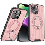 For iPhone 14 Rotating Ring Holder Magnetic MagSafe Phone Case(Pink)