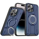 For iPhone 14 Pro Rotating Ring Holder Magnetic MagSafe Phone Case(Blue)