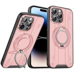 For iPhone 14 Pro Max Rotating Ring Holder Magnetic MagSafe Phone Case(Pink)
