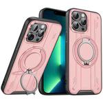 For iPhone 13 Pro Max Rotating Ring Holder Magnetic MagSafe Phone Case(Pink)