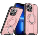 For iPhone 13 Pro Rotating Ring Holder Magnetic MagSafe Phone Case(Pink)
