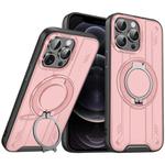 For iPhone 12 Pro Rotating Ring Holder Magnetic MagSafe Phone Case(Pink)