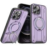 For iPhone 12 Pro Rotating Ring Holder Magnetic MagSafe Phone Case(Purple)