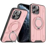 For iPhone 11 Pro Max Rotating Ring Holder Magnetic MagSafe Phone Case(Pink)