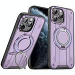 For iPhone 11 Pro Max Rotating Ring Holder Magnetic MagSafe Phone Case(Purple)