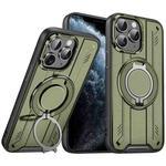 For iPhone 11 Pro Max Rotating Ring Holder Magnetic MagSafe Phone Case(Green)