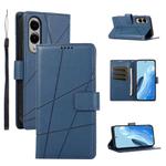 For Samsung Galaxy S25 Edge 5G PU Genuine Leather Texture Embossed Line Phone Case(Blue)