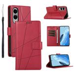 For Samsung Galaxy S25 Edge 5G PU Genuine Leather Texture Embossed Line Phone Case(Red)
