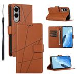 For Samsung Galaxy S25 Edge 5G PU Genuine Leather Texture Embossed Line Phone Case(Brown)