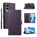 For Samsung Galaxy S25 Edge 5G PU Genuine Leather Texture Embossed Line Phone Case(Purple)