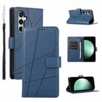 For Samsung Galaxy S25 FE 5G PU Genuine Leather Texture Embossed Line Phone Case(Blue)