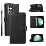 For Samsung Galaxy S25 FE 5G PU Genuine Leather Texture Embossed Line Phone Case(Black)