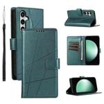 For Samsung Galaxy S25 FE 5G PU Genuine Leather Texture Embossed Line Phone Case(Green)