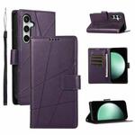 For Samsung Galaxy S25 FE 5G PU Genuine Leather Texture Embossed Line Phone Case(Purple)