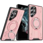 For Samsung Galaxy S22 Ultra 5G Rotating Ring Holder Magnetic MagSafe Phone Case(Pink)