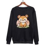 Squirrel Printed Casual Loose Round Neck Sweatshirt Print On Your Demand, Size:S(Black)