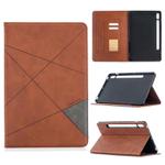 For Samsung Galaxy Tab S8 / Galaxy Tab S7 T870 Rhombus Texture Horizontal Flip Magnetic Leather Case with Holder & Card Slots(Brown)