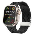 For Apple Watch 46mm / 49mm / 45mm / 44mm Kalebol Mesh Silver Umbrella Buckle Silicone Strap(Black)