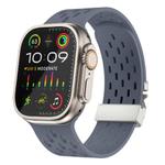 For Apple Watch 46mm / 49mm / 45mm / 44mm Kalebol Mesh Silver Umbrella Buckle Silicone Strap(Blue Grey)