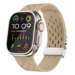 For Apple Watch 46mm / 49mm / 45mm / 44mm Kalebol Mesh Silver Umbrella Buckle Silicone Strap(Milk Tea)