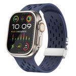 For Apple Watch 46mm / 49mm / 45mm / 44mm Kalebol Mesh Silver Umbrella Buckle Silicone Strap(Midnight Blue)