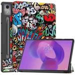 For Lenovo Idea Tab Pro Custer Painted 3-Fold Holder Leather Smart Tablet Case(Graffiti)