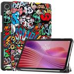 For Lenovo Tab One TB-305FU / Tab K9 Custer Painted 3-Fold Holder Leather Smart Tablet Case(Graffiti)