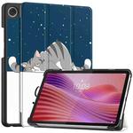 For Lenovo Tab One TB-305FU / Tab K9 Custer Painted 3-Fold Holder Leather Smart Tablet Case(Lazy Cat)