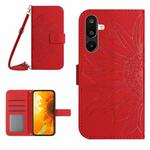 For Samsung Galaxy F16 5G / M16 5G Skin Feel Sun Flower Embossed Flip Leather Phone Case with Lanyard(Red)
