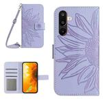 For Samsung Galaxy F16 5G / M16 5G Skin Feel Sun Flower Embossed Flip Leather Phone Case with Lanyard(Purple)