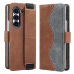For Samsung Galaxy Z Fold6 VIETAO Integrated Spliced Leather Phone Case with Elastic Bowl Strap(Brown)