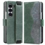 For Samsung Galaxy Z Fold6 VIETAO Integrated Spliced Leather Phone Case with Elastic Bowl Strap(Green)