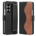 For Samsung Galaxy Z Fold5 VIETAO Integrated Spliced Leather Phone Case with Elastic Bowl Strap(Black)
