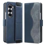 For Samsung Galaxy Z Fold5 VIETAO Integrated Spliced Leather Phone Case with Elastic Bowl Strap(Blue)